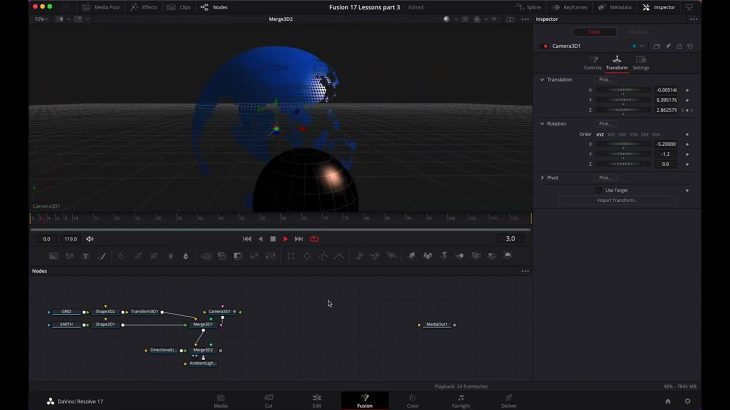 【Davinci resolve 17】DaVinci Resolve 17 FUSION – 3D Compositing, Renderer 3D  – (Lesson 10)