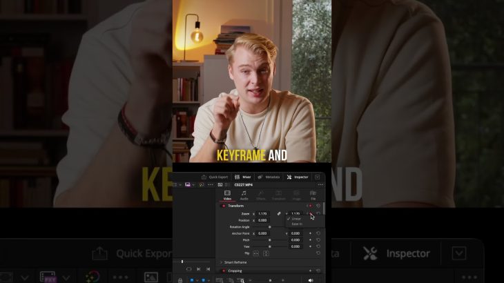 【Davinci resolve 17】Easy ease your keyframes in DaVinci Resolve in one click! #davinciresolve #videoediting